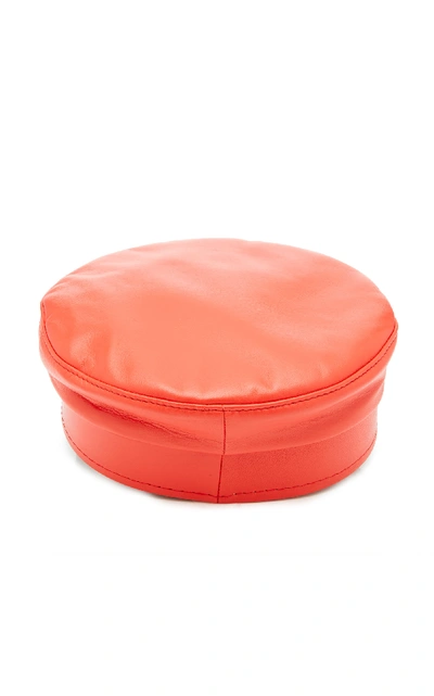 Shop Ruslan Baginskiy Hats Two-tone Leather Baker Boy Hat In Red