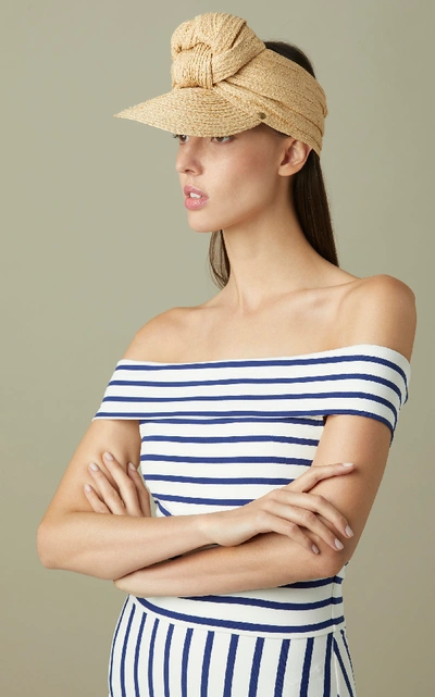 Shop Lola Hats Diva Cap Knotted Raffia Hat In Neutral