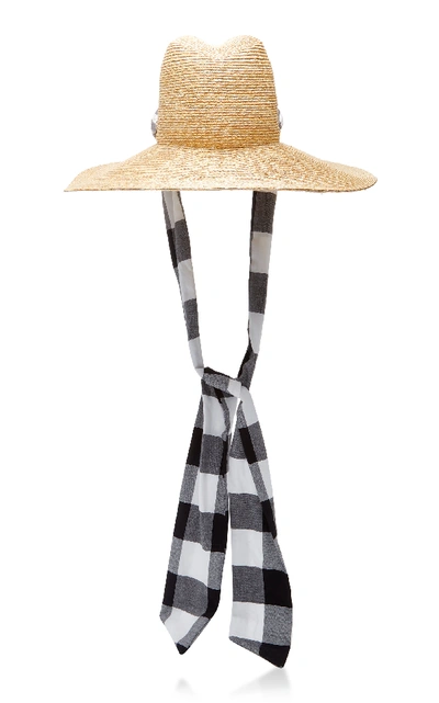 Shop Gigi Burris Jeannie Gingham Cotton-trimmed Packable Straw Sunhat In Navy