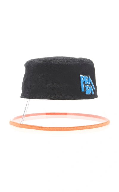 Shop Prada Appliquéd Shell And Pvc Bucket Hat In Black