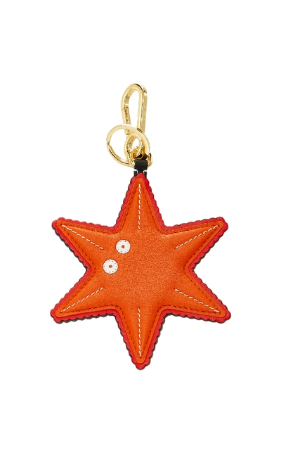 Shop Loewe Leather Starfish Charm Key Ring In Orange