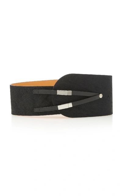 Shop Maison Vaincourt Leather-trimmed Calf-hair Belt In Black