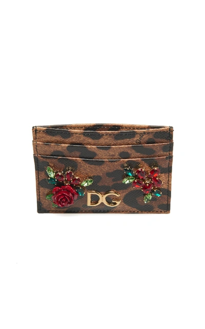 Shop Dolce & Gabbana Embellished Leopard-print Card Holder In Animal