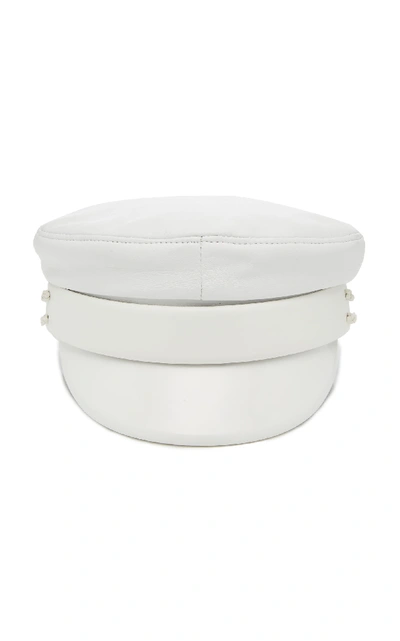 Shop Ruslan Baginskiy Hats Leather Baker Boy Hat In White