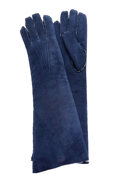 Shop Maison Fabre Suede And Shearling Long Gloves In Navy