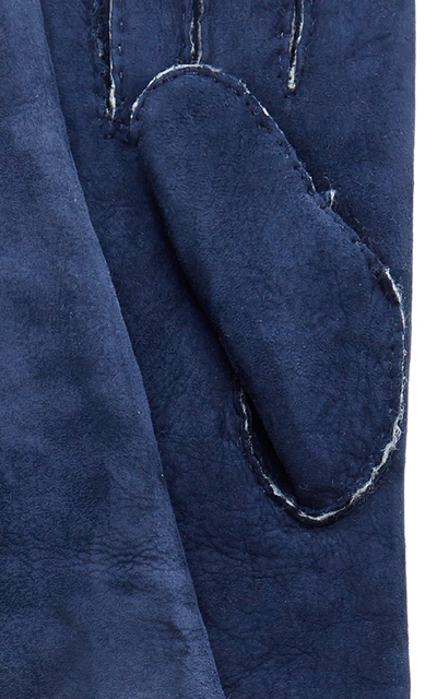 Shop Maison Fabre Suede And Shearling Long Gloves In Navy