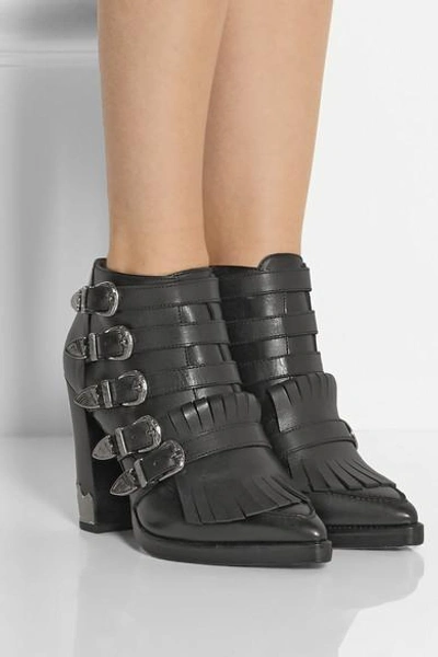 Shop Toga Embellished Leather Ankle Boots In Black