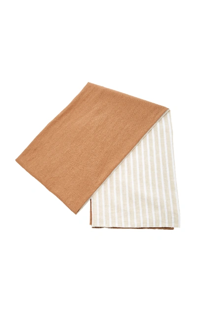 Shop Donni Diagonal Reversible Linen-blend Scarf In Brown