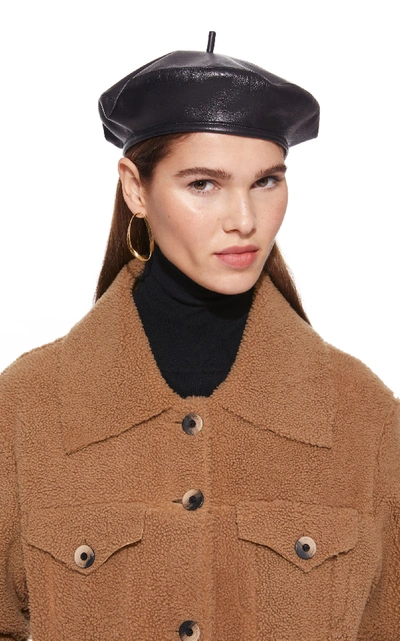 Shop Eugenia Kim The Carter Leather Beret In Black