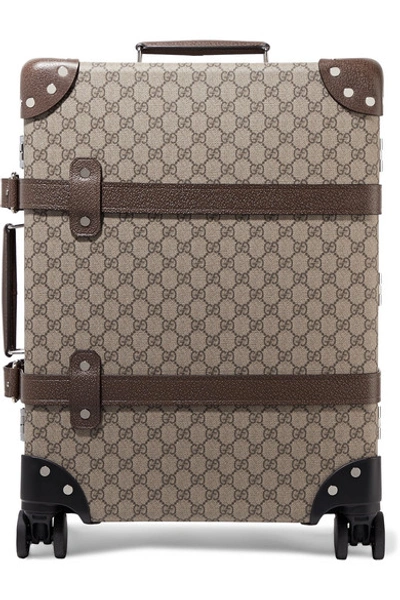 Shop Gucci + Globe-trotter Leather-trimmed Printed Coated-canvas Suitcase In Brown