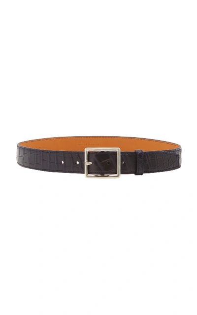 Shop Maison Vaincourt Women's Exclusive Crocodile Skinny Belt In Navy