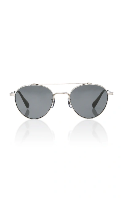 Shop Oliver Peoples Watts Round Aviator Sunglasses In Silver