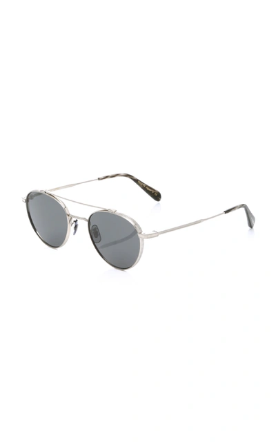 Shop Oliver Peoples Watts Round Aviator Sunglasses In Silver