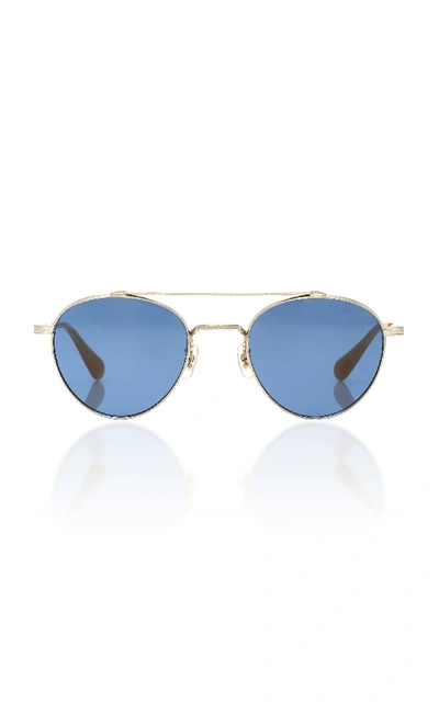 Shop Oliver Peoples Watts Round Aviator Sunglasses In Gold