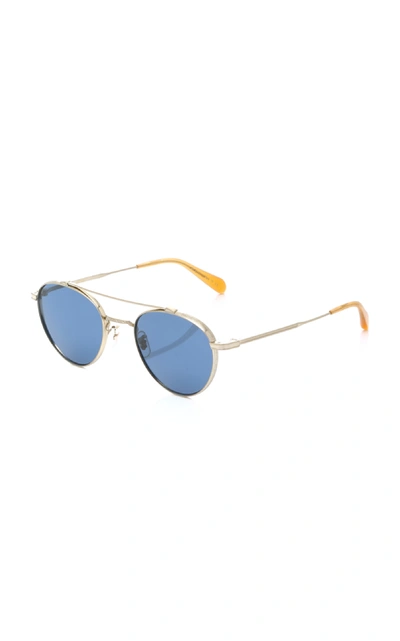 Shop Oliver Peoples Watts Round Aviator Sunglasses In Gold