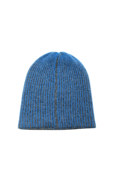 Shop The Elder Statesman Striped Watchman Beanie In Blue