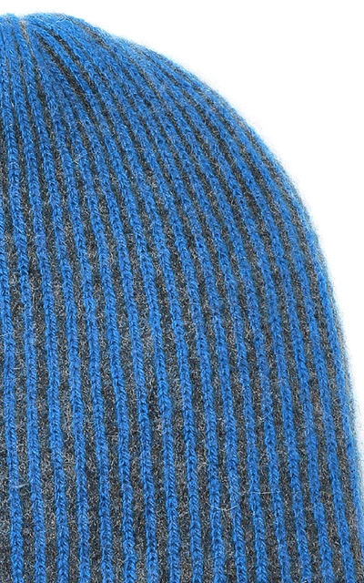 Shop The Elder Statesman Striped Watchman Beanie In Blue