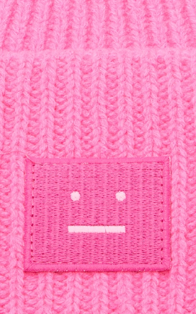 Shop Acne Studios Appliquéd Rib-knit Wool Beanie   In Pink