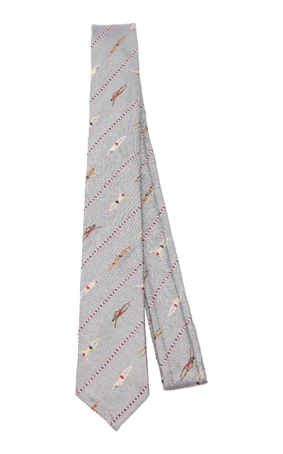 Shop Thom Browne Patterned Silk-jacquard Tie In Grey