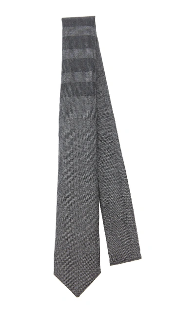 Shop Thom Browne Striped Wool-blend Twill Tie In Grey