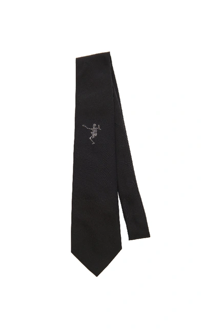 Shop Alexander Mcqueen Dancing Skeleton Silk-faille Tie In Black