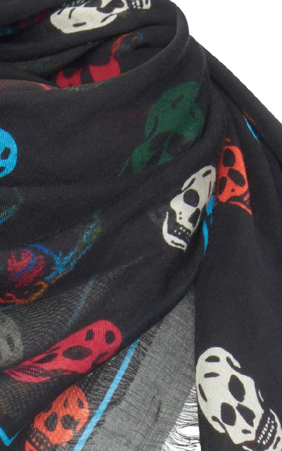 Shop Alexander Mcqueen Skull-print Silk-chiffon Scarf In Black