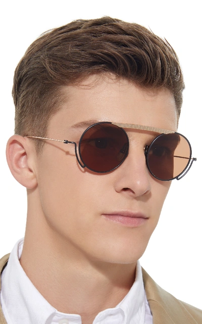 Shop Thom Browne Metal Round Aviator Sunglasses In Navy