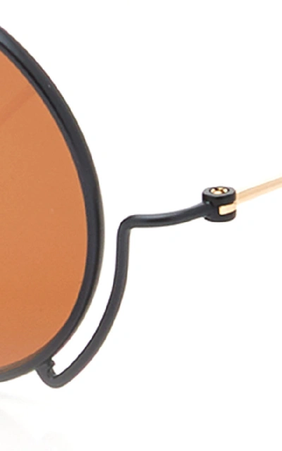 Shop Thom Browne Metal Round Aviator Sunglasses In Navy