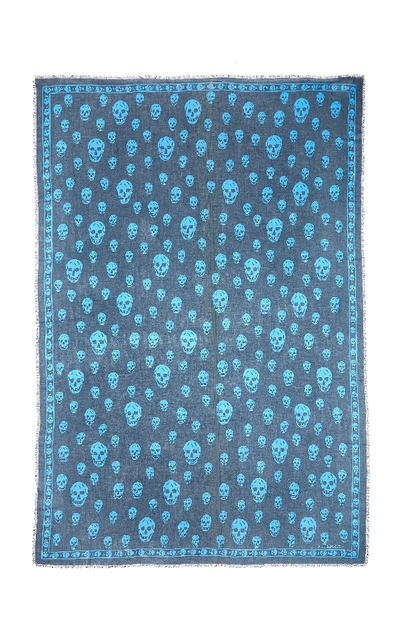 Shop Alexander Mcqueen Skull-print Silk-chiffon Scarf In Blue