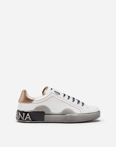 Shop Dolce & Gabbana Portofino Melt Sneakers In Nappa Calfskin In White/grey