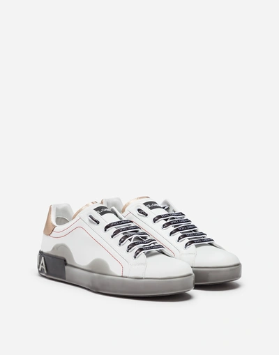 Shop Dolce & Gabbana Portofino Melt Sneakers In Nappa Calfskin In White/grey