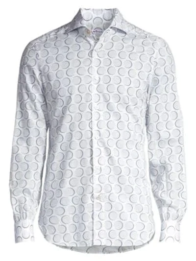 Shop Kiton Dotted Circle Cotton Button-down Shirt In White