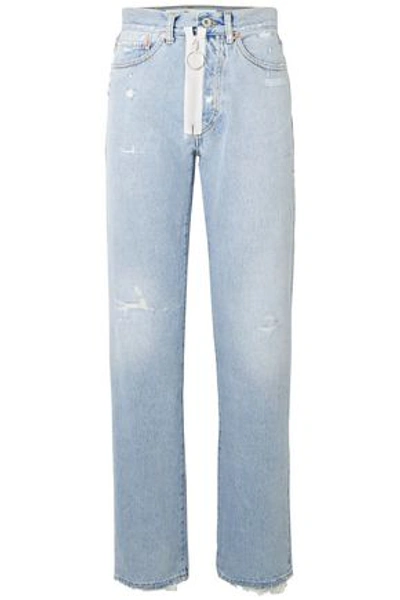 Shop Off-white &trade; Woman Distressed High-rise Straight-leg Jeans Light Denim
