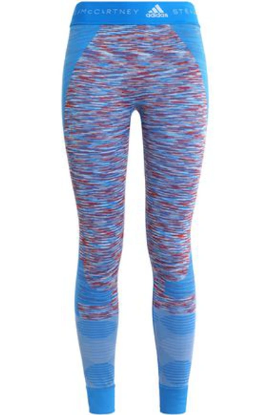 Shop Adidas By Stella Mccartney Marled Tech-jersey Leggings In Azure