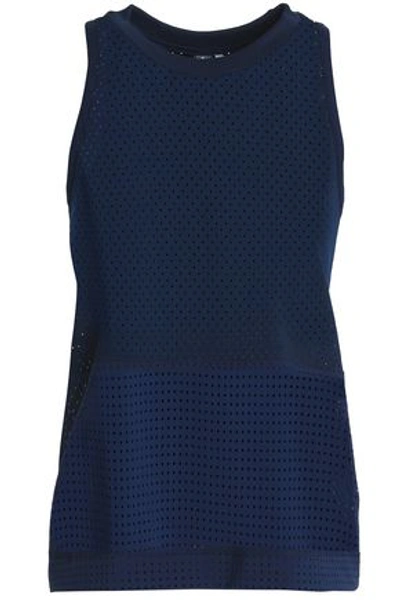 Shop Adidas By Stella Mccartney Train Hiit Striped Perforated Climacool Tank In Navy