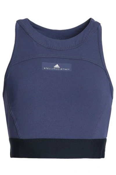 Shop Adidas By Stella Mccartney Woman Cutout Cropped Stretch-jersey Top Midnight Blue