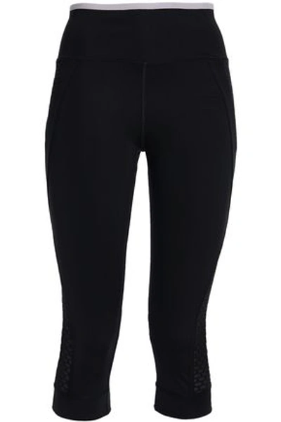 Shop Adidas By Stella Mccartney Cropped Mesh-paneled Stretch Leggings In Black