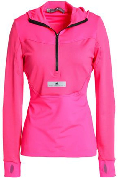 Shop Adidas By Stella Mccartney Woman Neon Mesh And Stretch-jersey Hooded Top Bright Pink