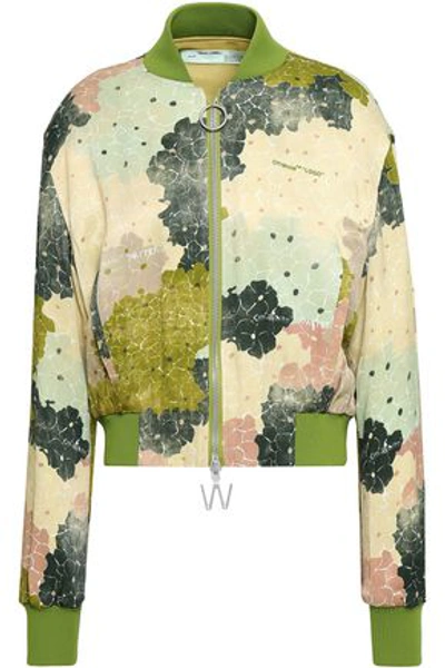 Shop Off-white &trade; Woman Printed Satin Bomber Jacket Green