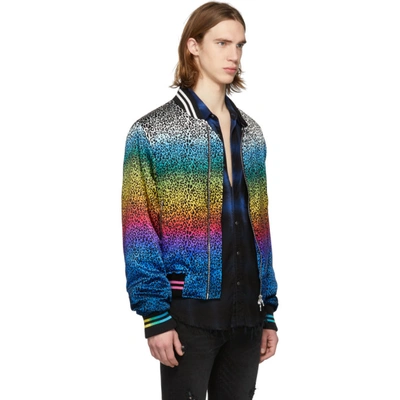 Shop Amiri Black And Multicolor Silk Rainbow Leopard Bomber Jacket