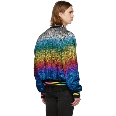 Shop Amiri Black And Multicolor Silk Rainbow Leopard Bomber Jacket