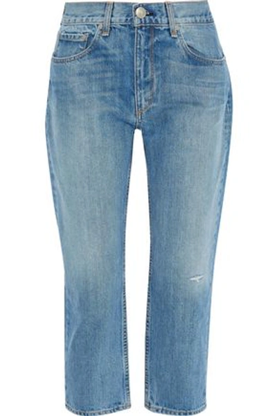 Shop Rag & Bone Cropped Distressed Boyfriend Jeans In Mid Denim