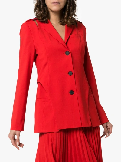 Shop Beaufille Desina Single-breasted Cutout Shoulder Blazer In Red