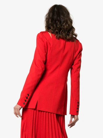 Shop Beaufille Desina Single-breasted Cutout Shoulder Blazer In Red