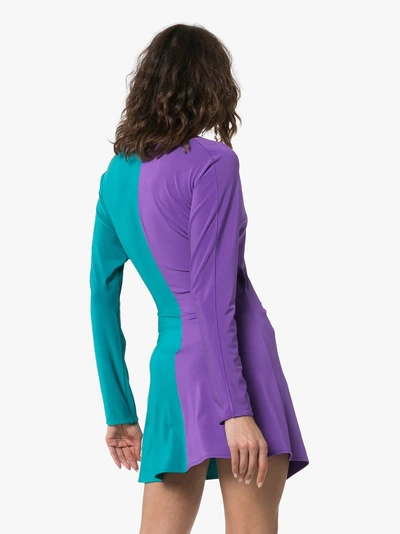 Shop Attico Two Tone Jersey Wrap Dress In 037 Peacock/purple