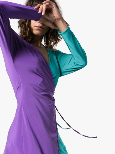 Shop Attico Two Tone Jersey Wrap Dress In 037 Peacock/purple