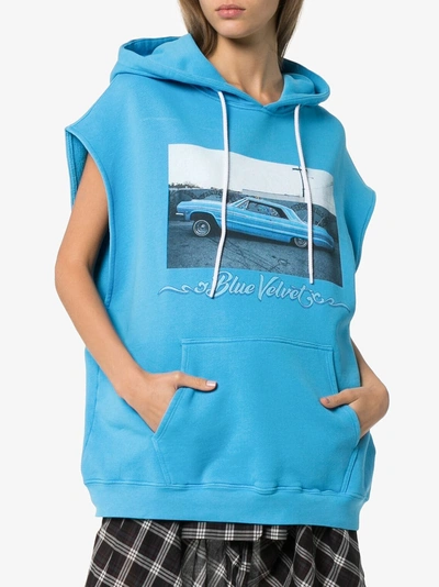 Shop Adaptation Blue Velvet Print Sleeveless Cotton Hoodie