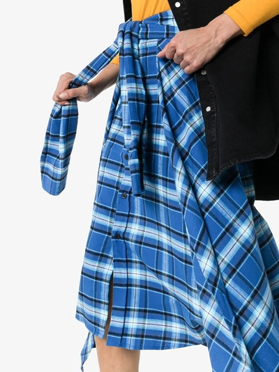Shop Adaptation Drape Checked Midi-skirt In Blue