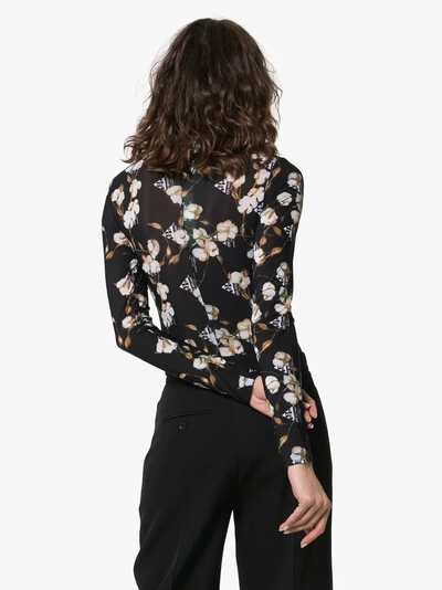 Shop Off-white Floral Print Semi Sheer Bodysuit In Multicoloured
