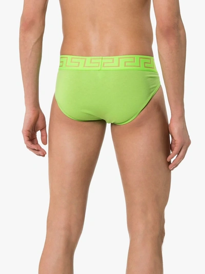 Shop Versace Logo Embroidered Underpants In A87v Green